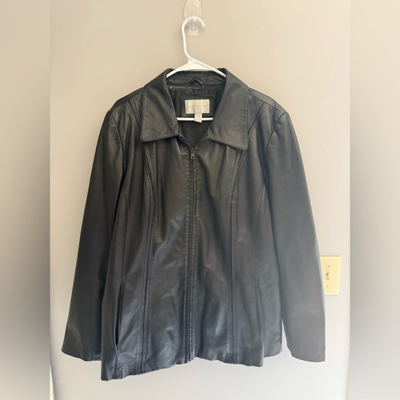 Worthington Black Genuine Leather Full Zip Jacket Woman’s SZ 1X Lined Pockets - Picture 1 of 11